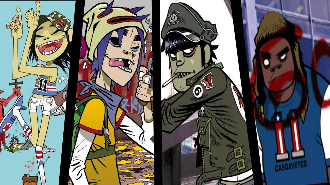 Gorillaz：為每項作品注入獨特創意 壁紙 — 四個不同風格的動畫Gorillaz樂隊成員以富有表現力的面孔和獨特服裝擺姿勢。