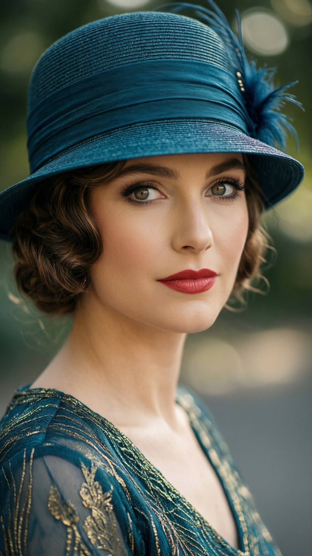Grace Shelby 身穿優雅1920年代服飾的特寫，柔焦效果展現復古魅力。