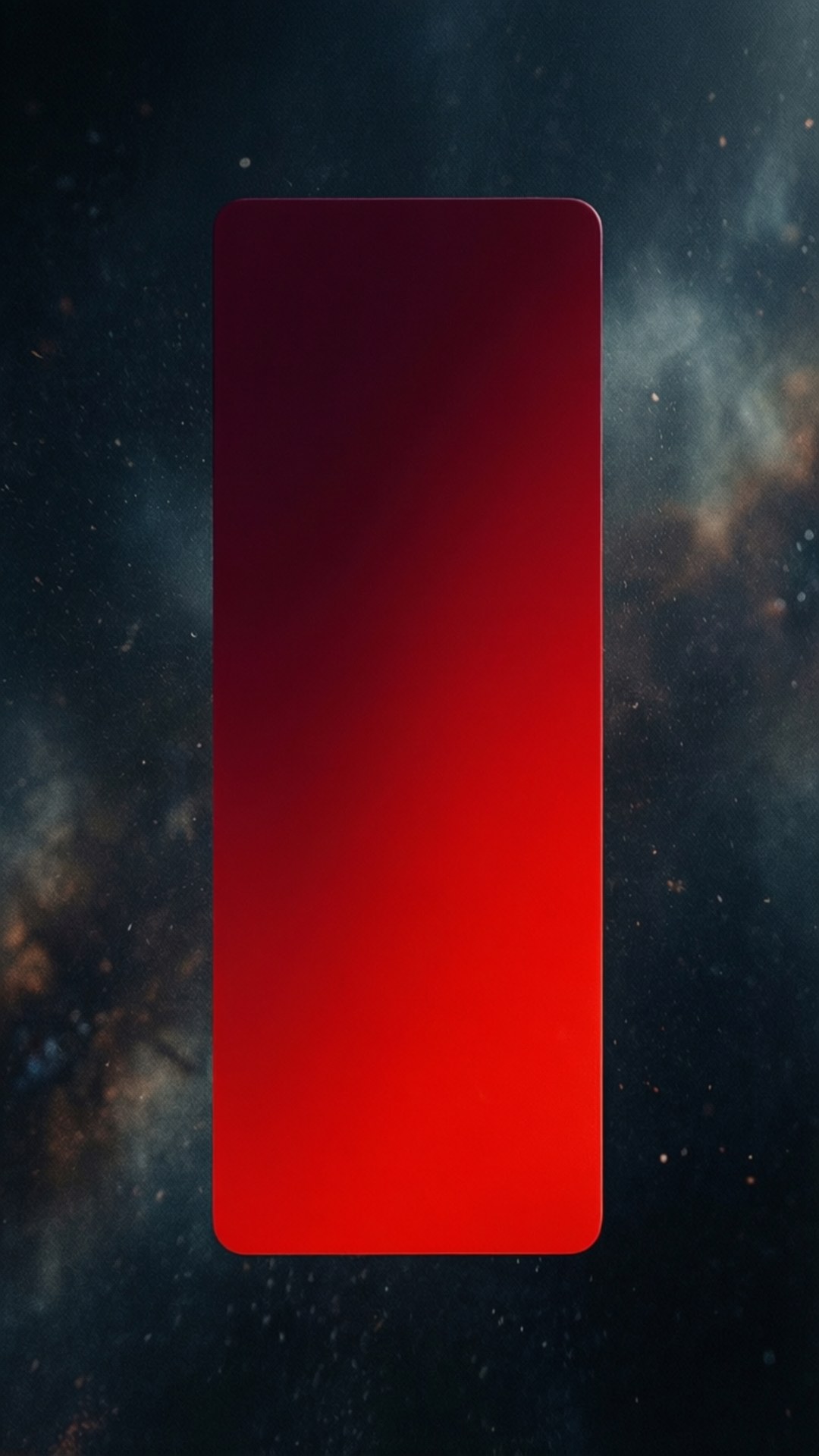 一個紅色長方形漂浮在星空宇宙場景中，有星雲