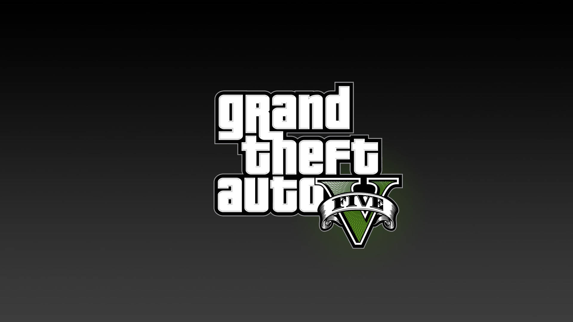 在深色漸變背景上發出綠色光芒的 Grand Theft Auto V 標誌
