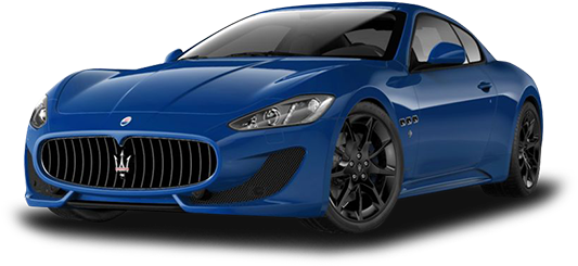 藍色瑪莎拉蒂GranTurismo Sport 跑車 壁紙 — 一輛時尚的藍色瑪莎拉蒂跑車，配黑色輪圈和光澤飾面，在透明背景上展示。