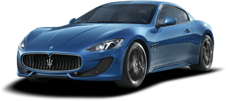 藍色瑪莎拉蒂GranTurismo Sport雙門跑車 壁紙 — 一輛時尚的藍色瑪莎拉蒂跑車在純黑色背景下的攝影棚燈光中閃閃發光。