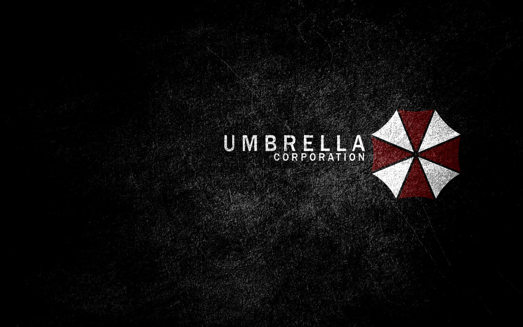  壁紙 — 粗糙的黑色紋理背景上，白色文字「UMBRELLA CORPORATION」旁邊是其標誌性的紅白雨傘標誌。