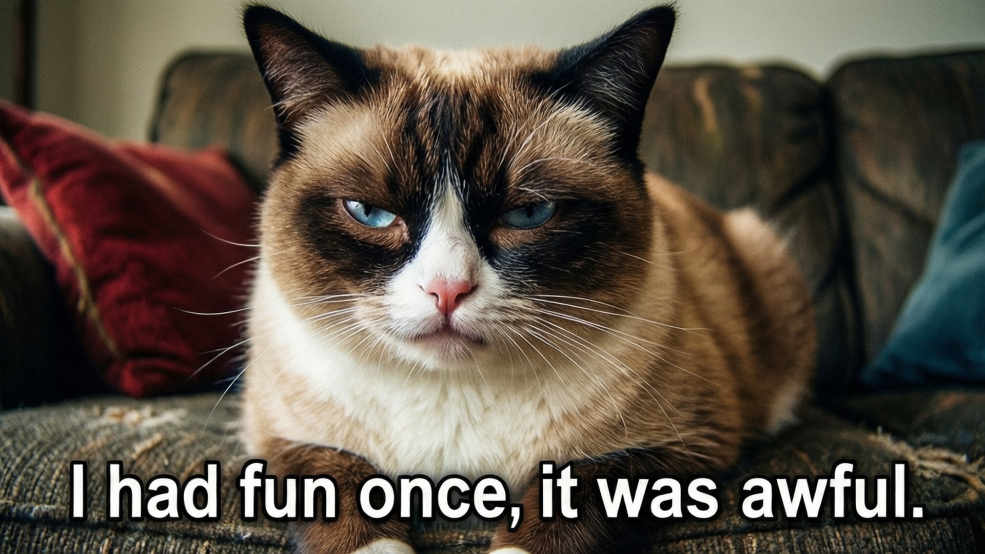經典的 Grumpy Cat 搞笑表情配上有趣的文字，令人忍俊不禁。