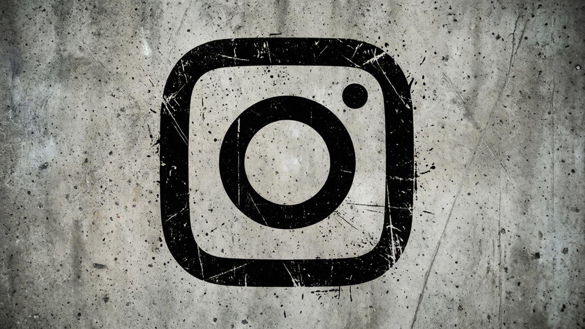 Instagram標誌塗在風化的混凝土牆上，帶有刮痕和斑點。