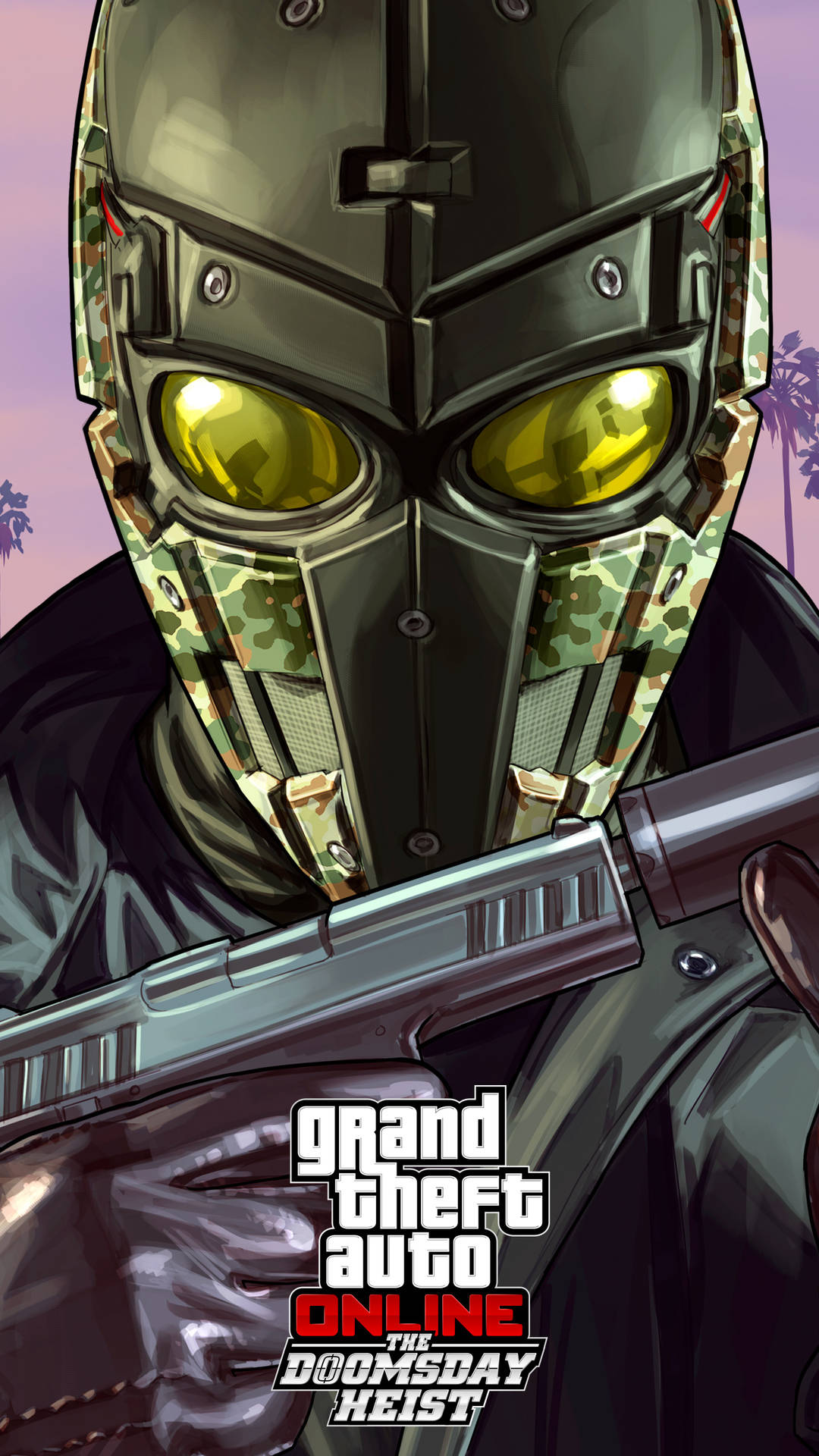 GTA Online 戴面具角色在日落時持槍