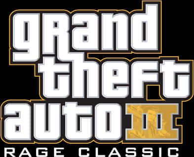GTA III經典標誌 壁紙 — 黑色背景上大膽的白色和金色「Grand Theft Auto III」標誌，帶有「Rage Classic」文字。