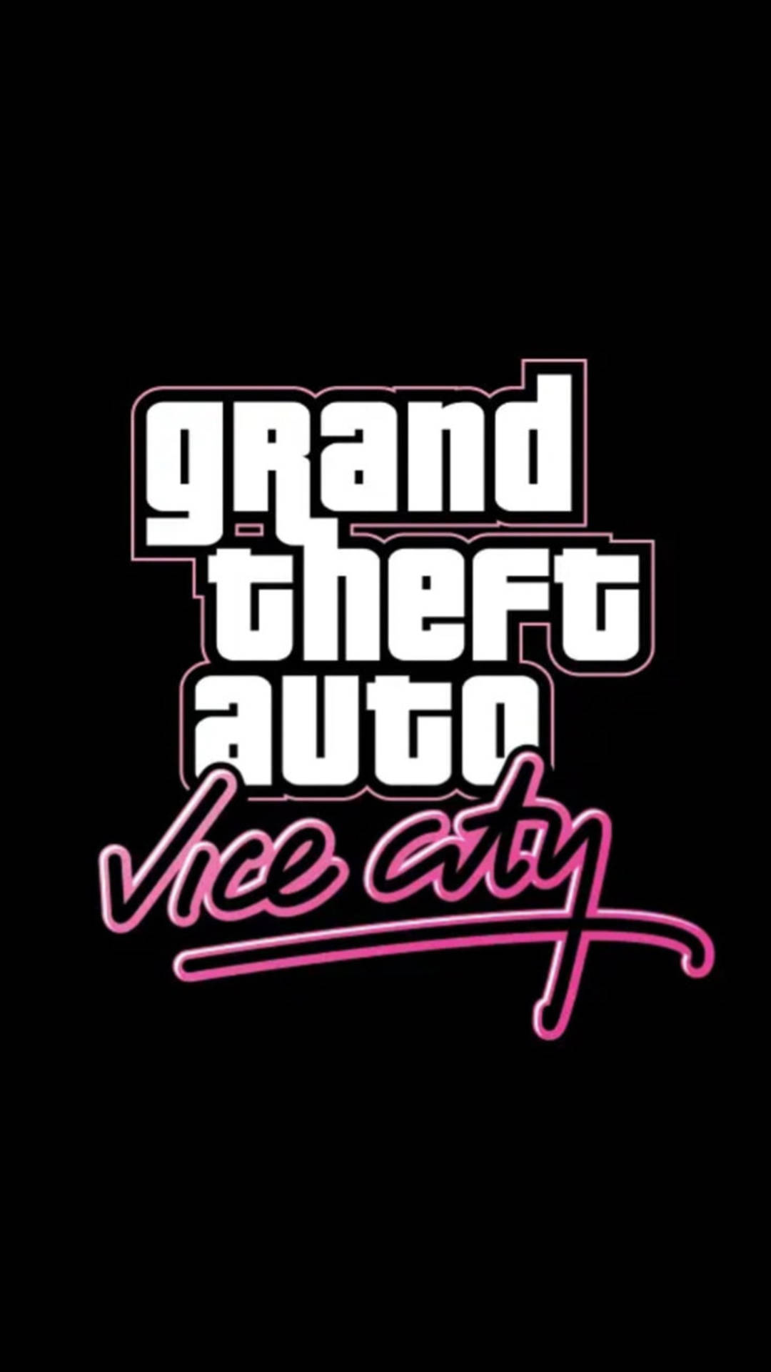 喺黑色背景上以發光粉紅色同白色文字顯示嘅 Grand Theft Auto Vice City 標誌。