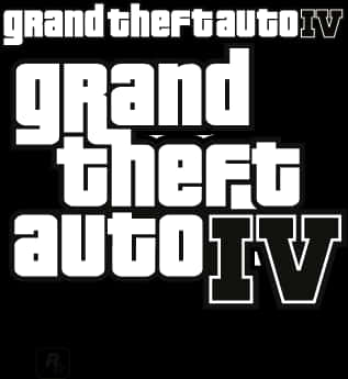 GTA IV 遊戲標誌 壁紙 — 在純黑色背景上以風格化字體呈現的醒目白色「Grand Theft Auto IV」標誌。