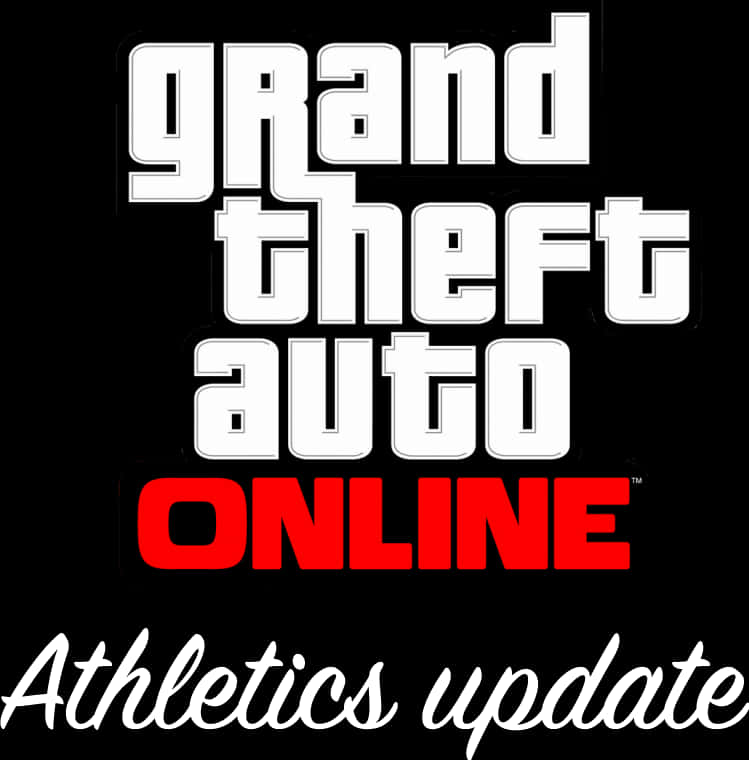 GTA Online 體育更新標誌 壁紙 — 大膽的白色和紅色文字在純黑色背景上宣佈 Grand Theft Auto Online Athletics 更新。
