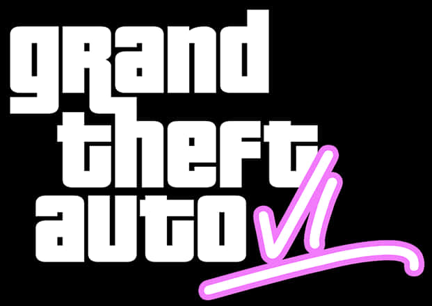 GTA VI 黑底標誌 壁紙 — 大膽的白色和粉紅色霓虹燈 'Grand Theft Auto VI' 標誌，背景為 stark 黑色。