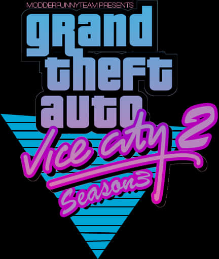 GTA Vice City 2 第三季標誌 壁紙 — Grand Theft Auto Vice City Season 3 的充滿活力的復古電子遊戲標誌，在黑色背景上帶有粗體霓虹藍和粉紅色文字。