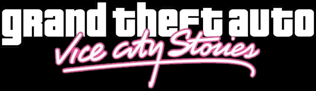 GTA Vice City Stories 標誌 壁紙 — 大膽的白色和粉紅色「Grand Theft Auto Vice City Stories」標誌在 stark 黑色背景上發光。