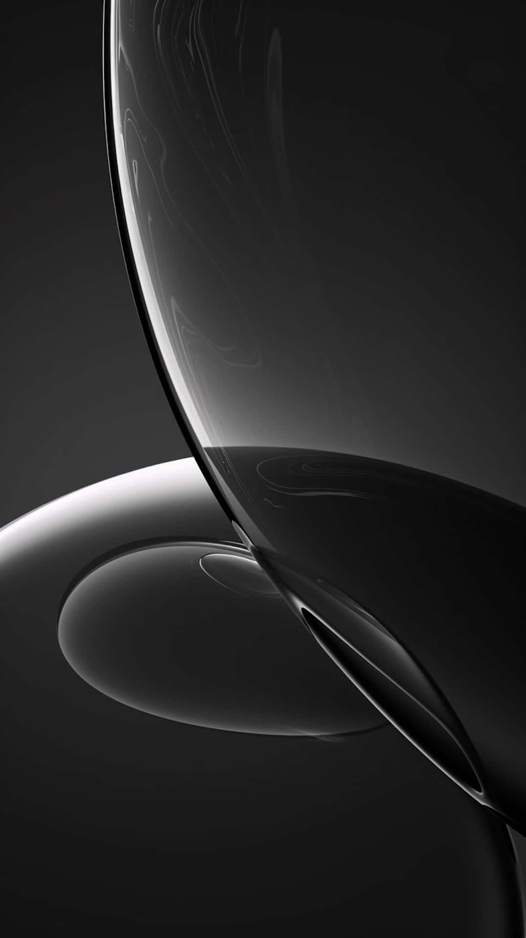 Black iPhone Xr 桌布 壁紙 — 光滑的黑色抽象球體，帶有平滑曲線和柔和高光，在深色漸變背景上。