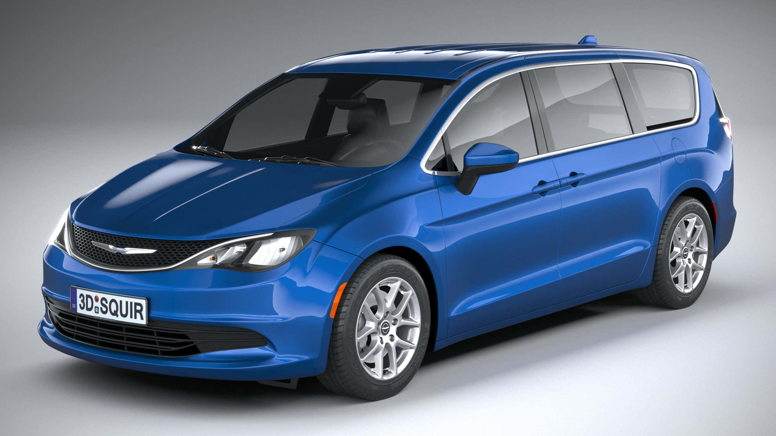 Chrysler Voyager 桌布 壁紙 — 一輛光澤藍色克萊斯勒Pacifica小型客車在乾淨的攝影棚中以柔和燈光展示。