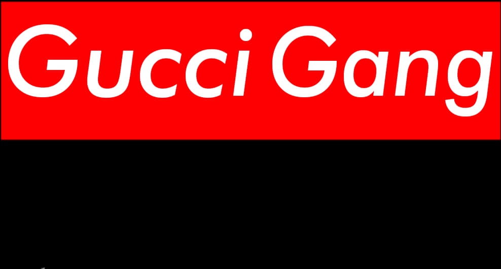 Gucci Gang紅底圖 壁紙 — 鮮紅色背景上嘅粗體白色「Gucci Gang」文字，下半部分係鮮明嘅黑色。