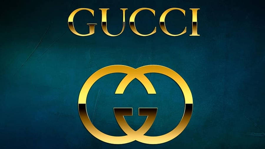 Gucci 桌布 壁紙 — Gucci標誌在閃爍的金色中，帶有紋理的深青色背景，並有微妙的刮痕。