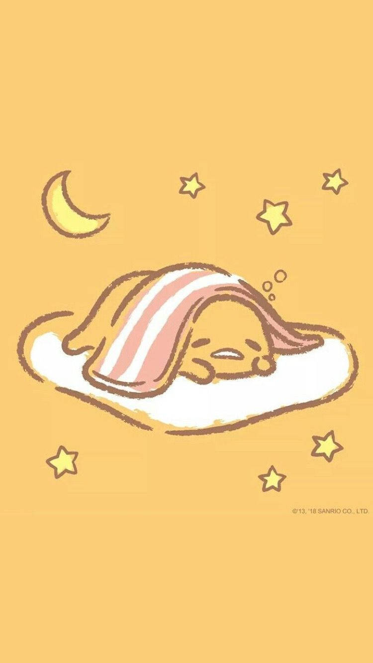 一隻卡通兔在雲朵上睡覺，伴有星星和彎月。 — 蛋黃哥 壁紙