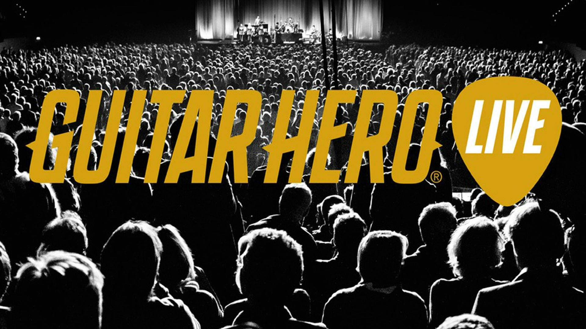 Guitar Hero Live 音樂會的人群，帶有黃色標誌。