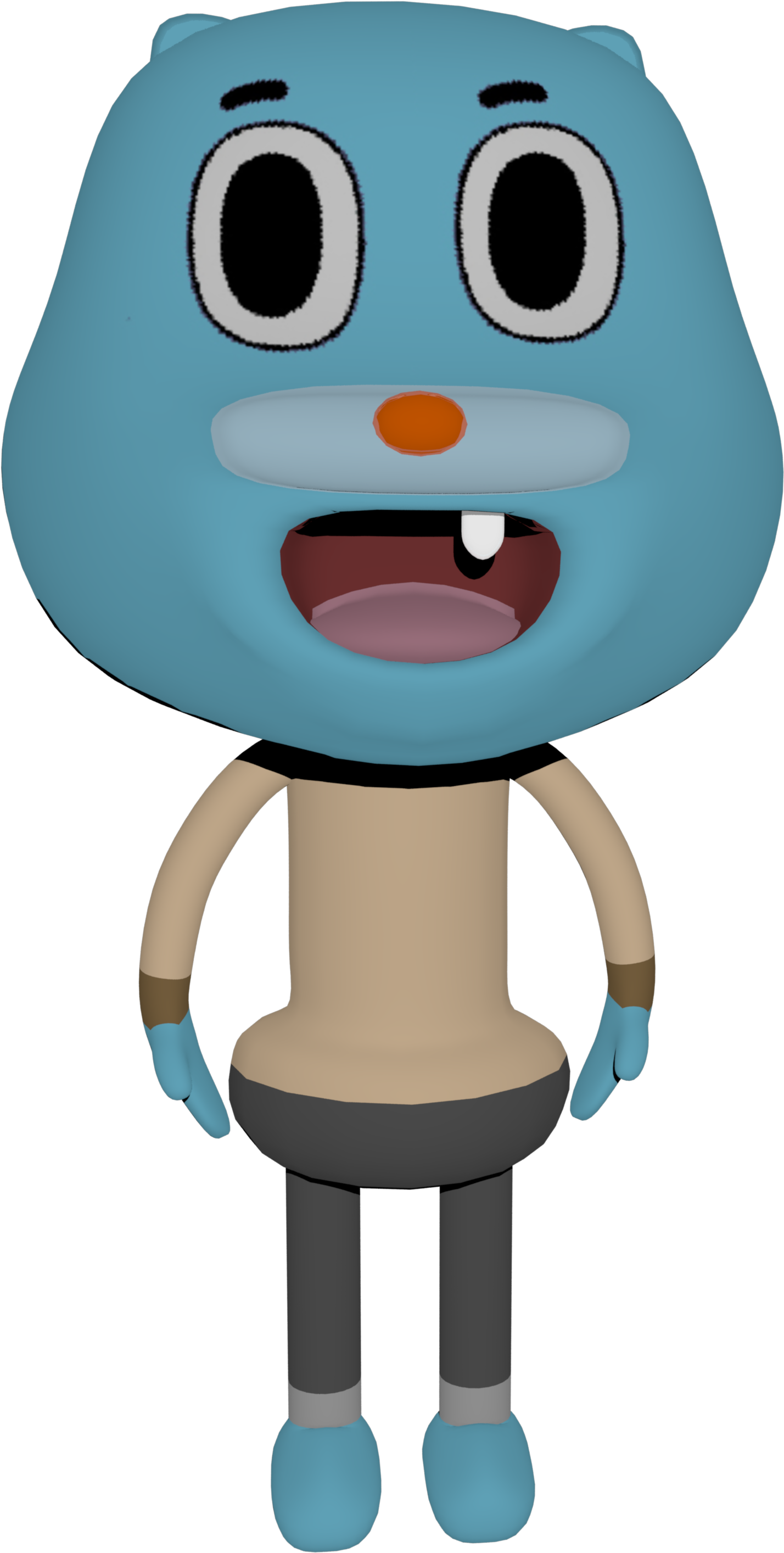 Gumball Watterson 3D模型 壁紙 — 一個開心的藍色卡通角色，有大眼睛和露齒笑容，站在黑色背景前。