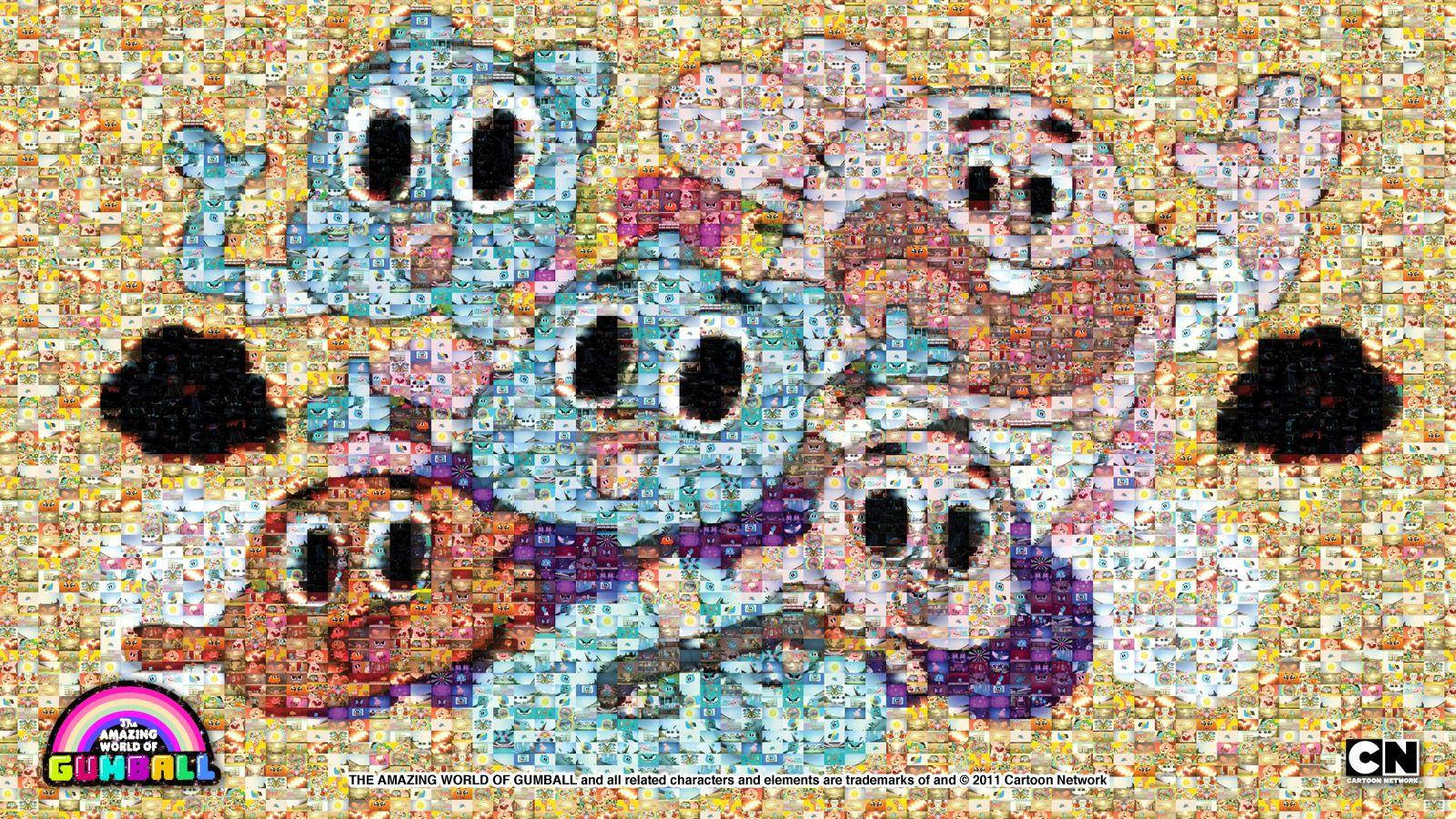 Gumball角色馬賽克拼圖 壁紙 — 由數千塊細小彩色拼圖碎片組成的《The Amazing World of Gumball》角色鮮豔馬賽克。