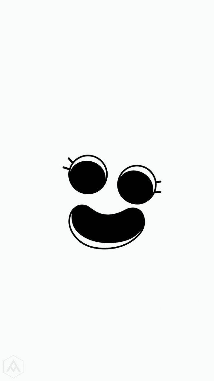 Gumball黑白Penny臉部 壁紙 — 在純白背景上，一個極簡的黑色笑臉，帶有眨眼的眼睛。