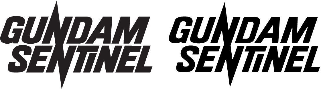 Gundam Sentinel 標誌 壁紙 — 兩個大膽嘅Gundam Sentinel標誌並排放置，一個係深灰色，另一個係白色輪廓，襯托黑色背景。
