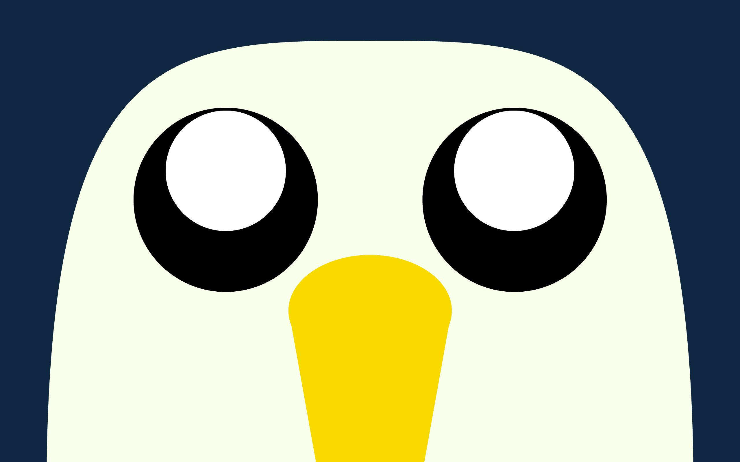 Gunter Adventure Time 面部 壁紙 — 一隻極簡卡通企鵝，有大黑眼睛和黃色喙，背景為深藍色。