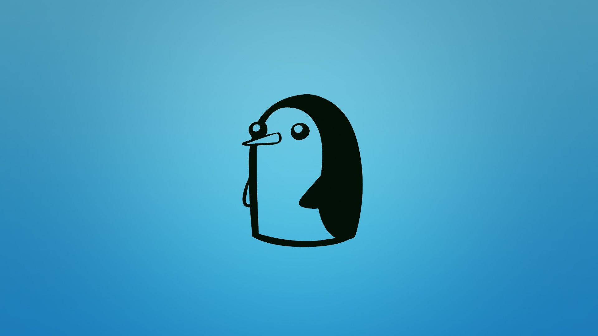 Gunter Adventure Time 向量藝術 壁紙 — 一個極簡風格的黑色企鵝剪影，居中放置在漸變藍色背景上。