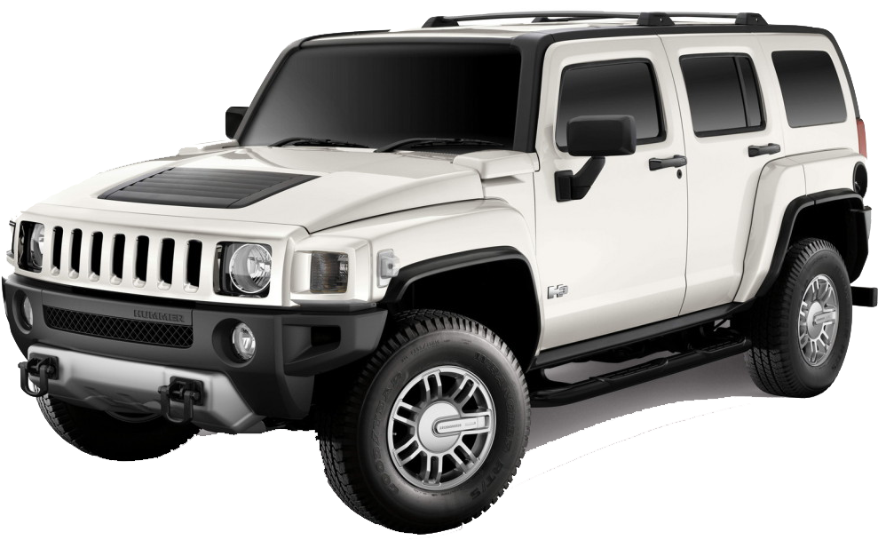 白色悍馬H3 SUV 壁紙 — 一輛純白色的Hummer H3 SUV，帶有黑色飾邊和堅固輪胎，孤立在透明背景上。