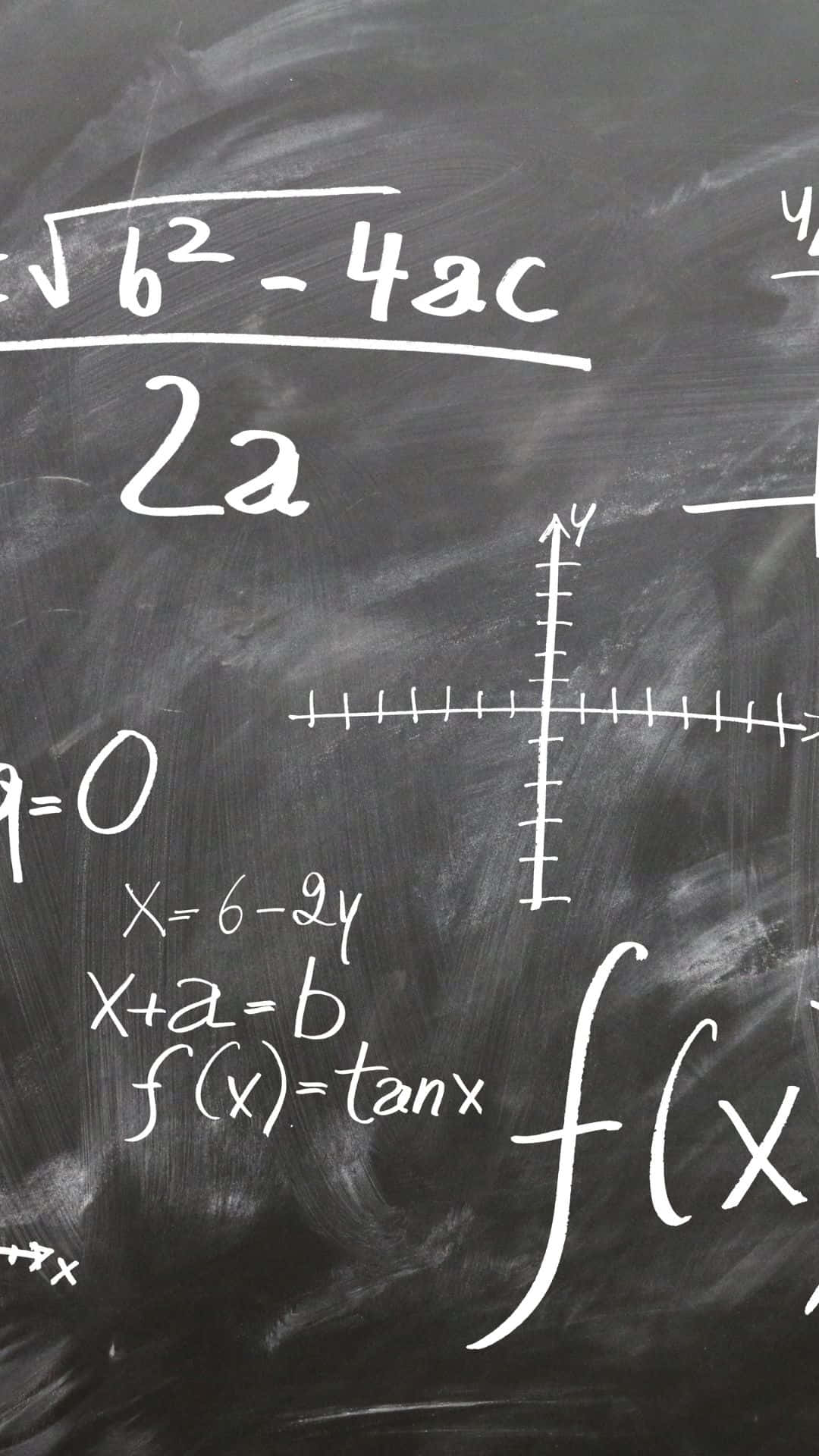  壁紙 — 黑色黑板近距離特寫，上面佈滿白色粉筆手寫的數學方程式和圖表。