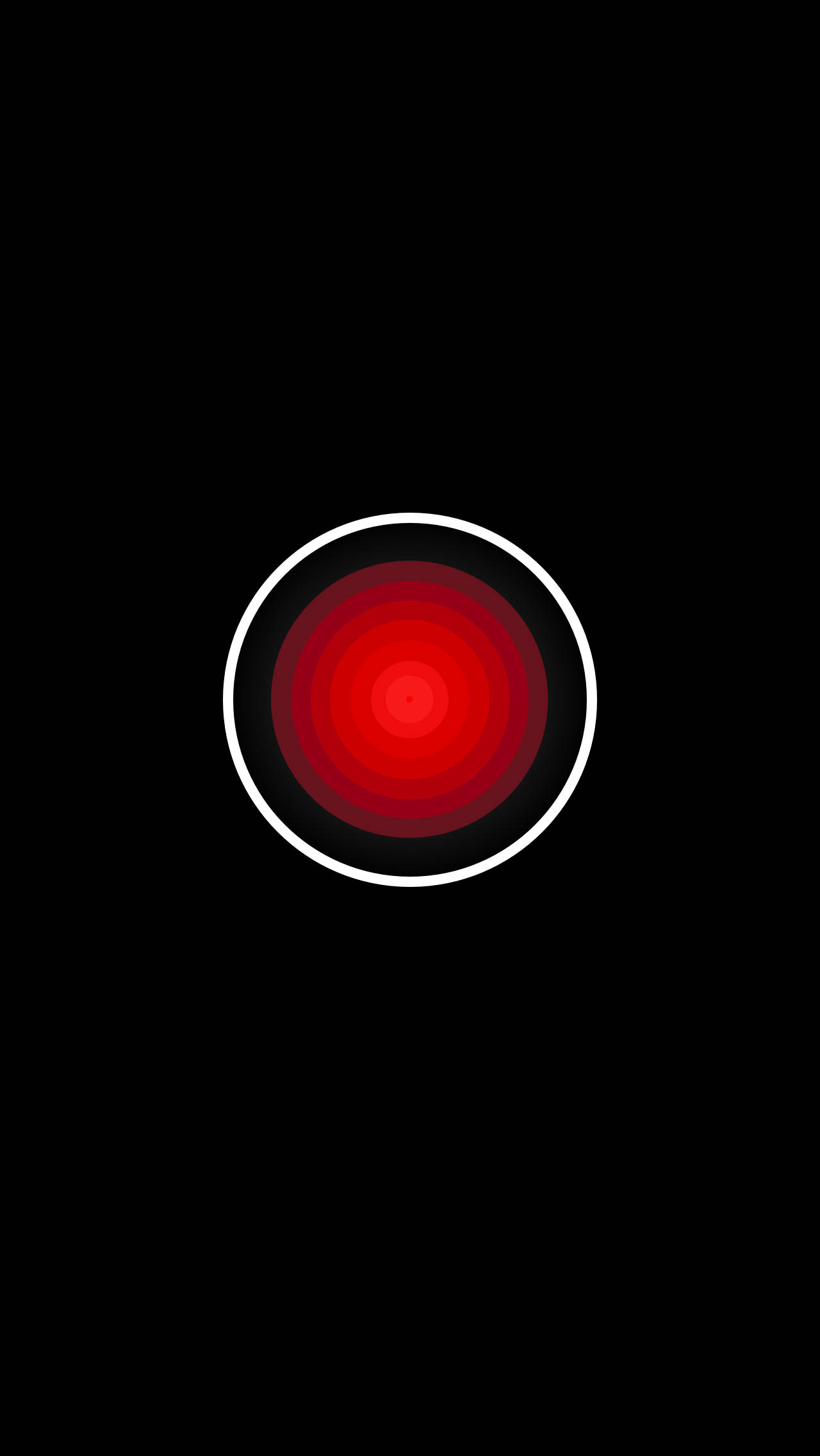 HAL 9000 紅眼手機壁紙 壁紙 — 一個極簡抽象設計，特點是在黑色背景上的白色環內發光的同心紅色圓圈。