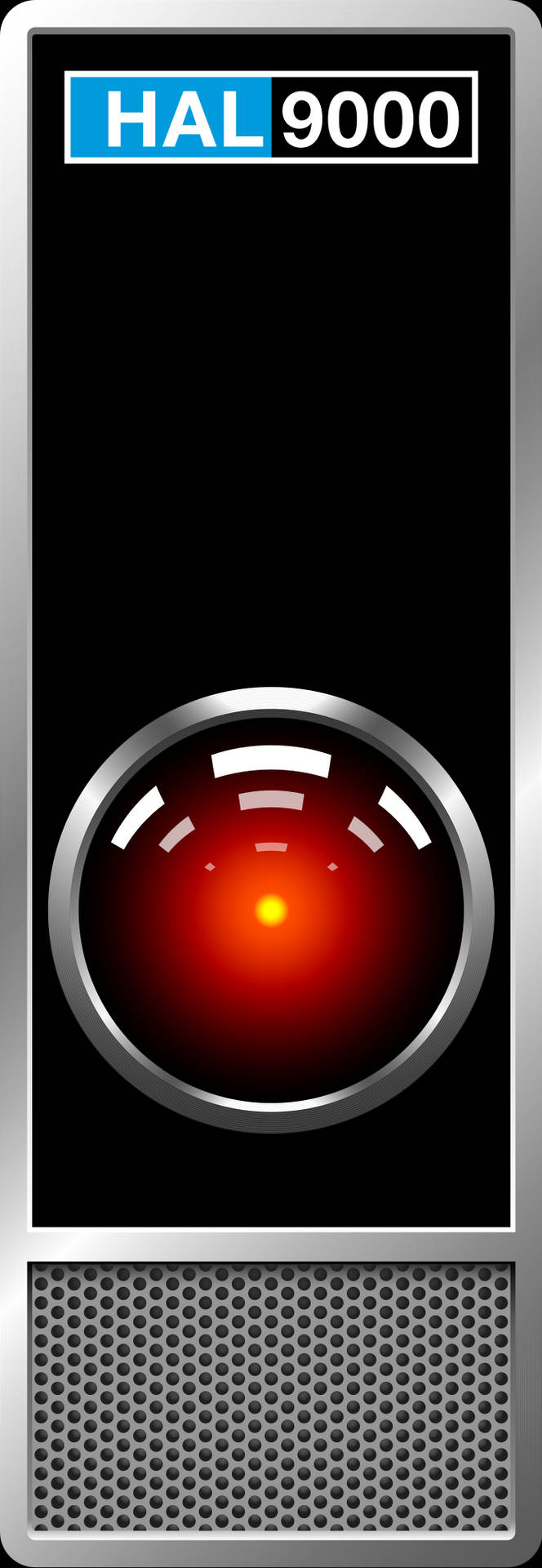 帶有發光紅色眼睛的 HAL 9000 人工智能電腦。