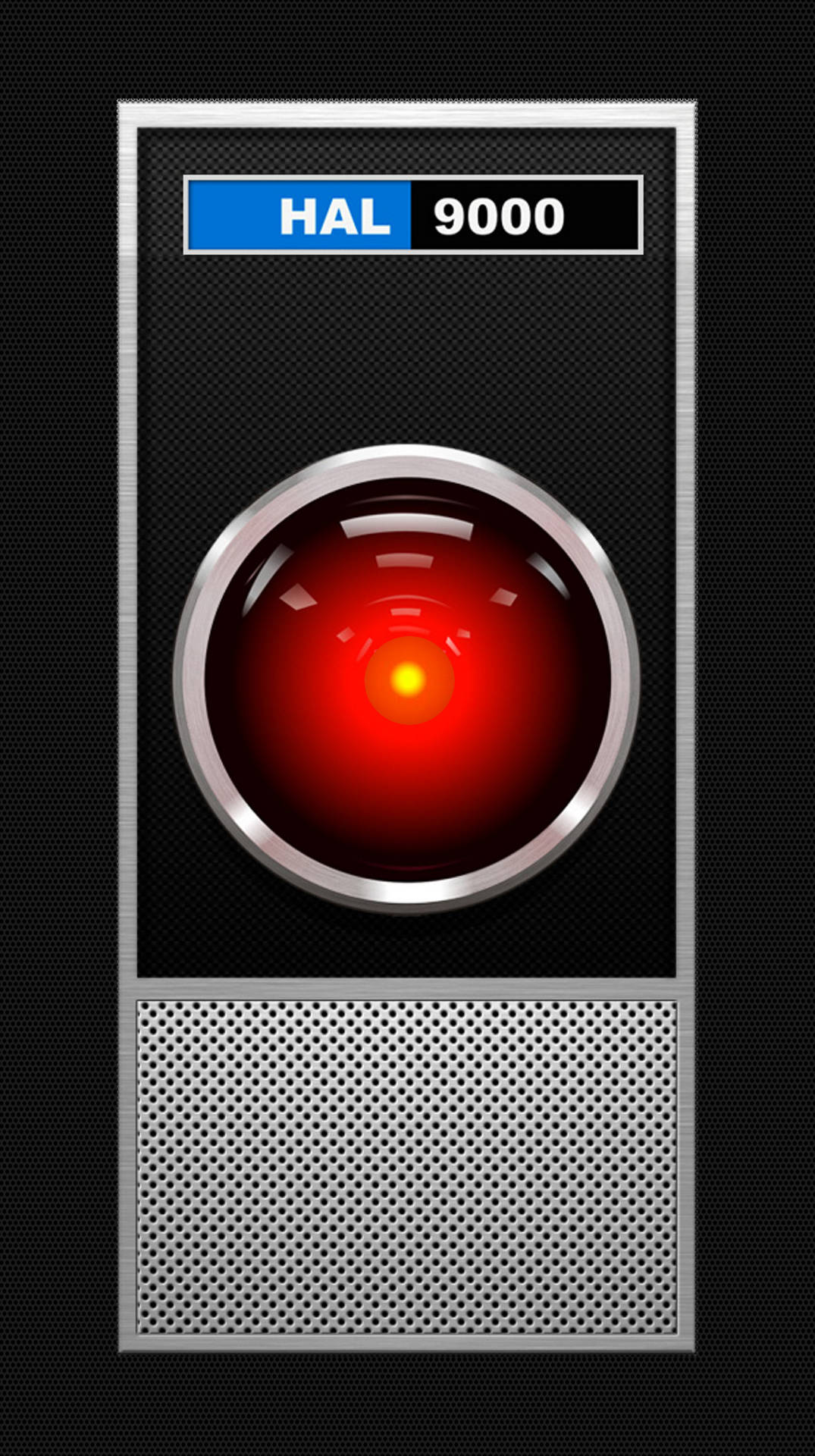 金屬電腦面板中 HAL 9000 的紅色發光眼睛。