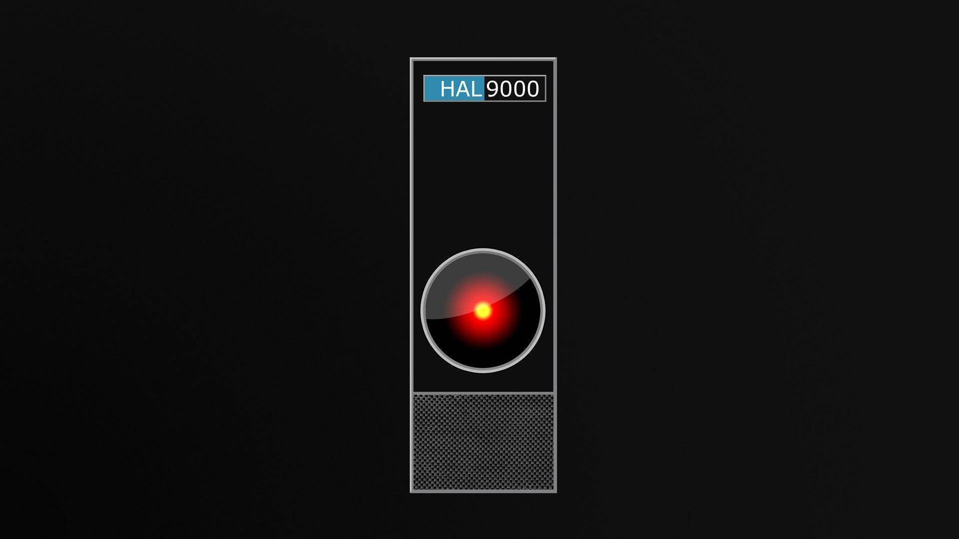 HAL 9000 人工智能在黑色背景上帶有發光的紅色眼睛。