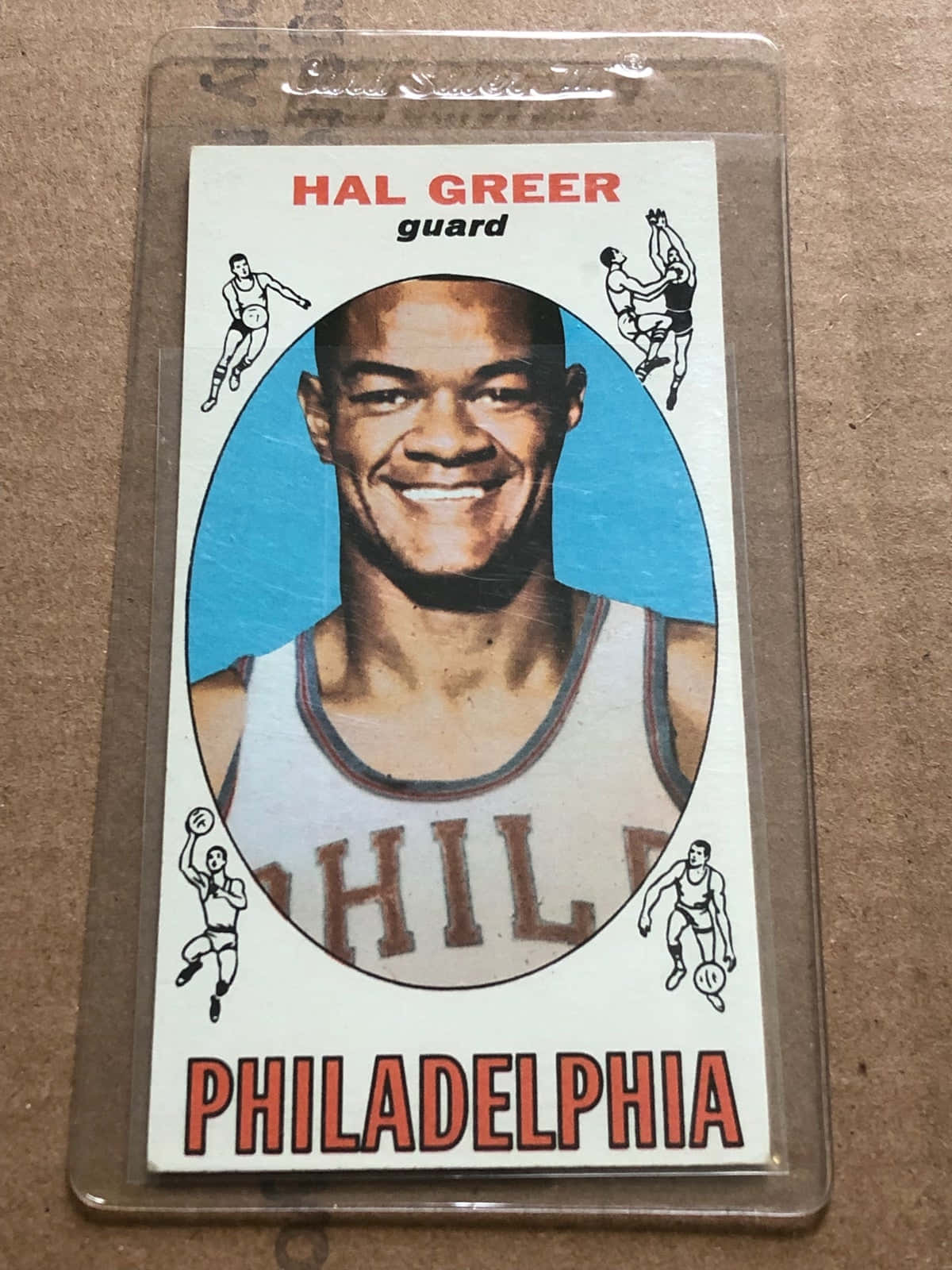 復古 Hal Greer 費城籃球卡，帶有插圖動作姿勢。