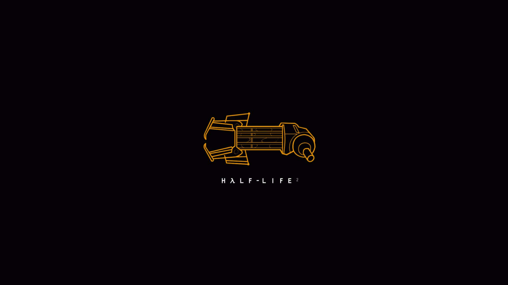 Minimalist Game 桌布 壁紙 — Half-Life 2 嘅撬棍以發光橙色線條藝術呈現，置中喺黑色背景上。