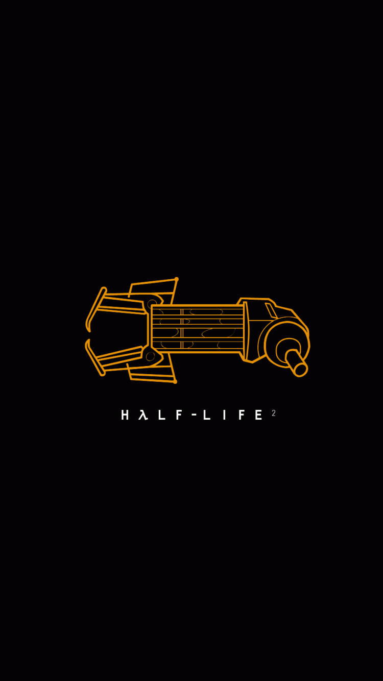 遊戲 桌布 壁紙 — Half-Life 2 嘅撬棍發光橙色線條藝術圖案，置中喺黑色背景上。