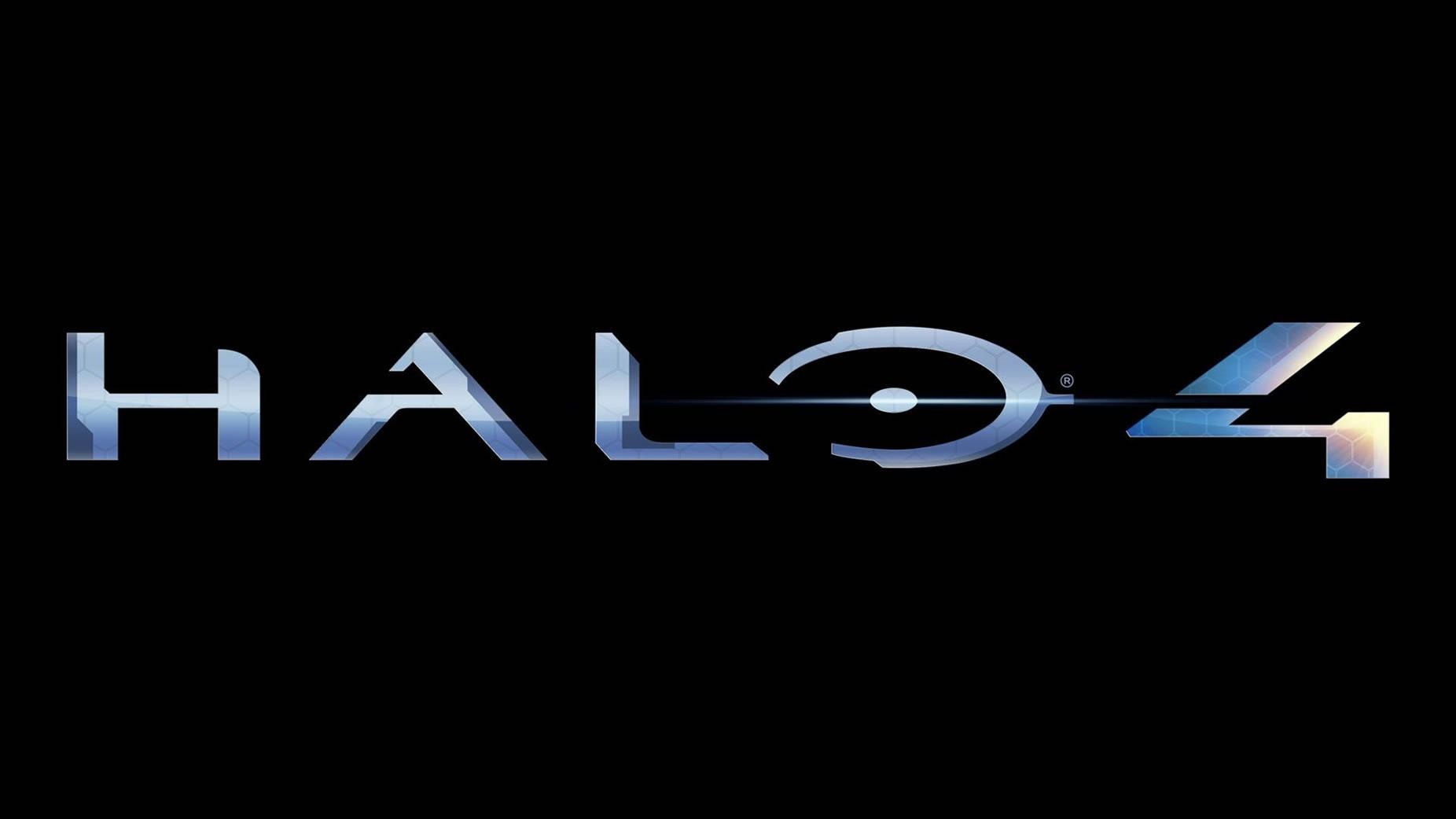 黑色背景上帶有金屬藍和銀色飾面的 Halo 4 遊戲標誌