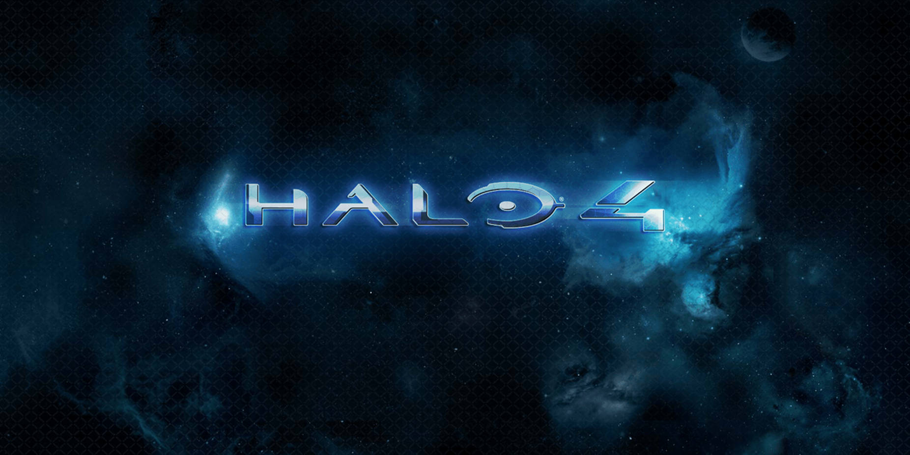 Halo 4 標誌在繁星點點的太空星雲中發光，伴有宇宙碎片。 — Xbox GIF 壁紙
