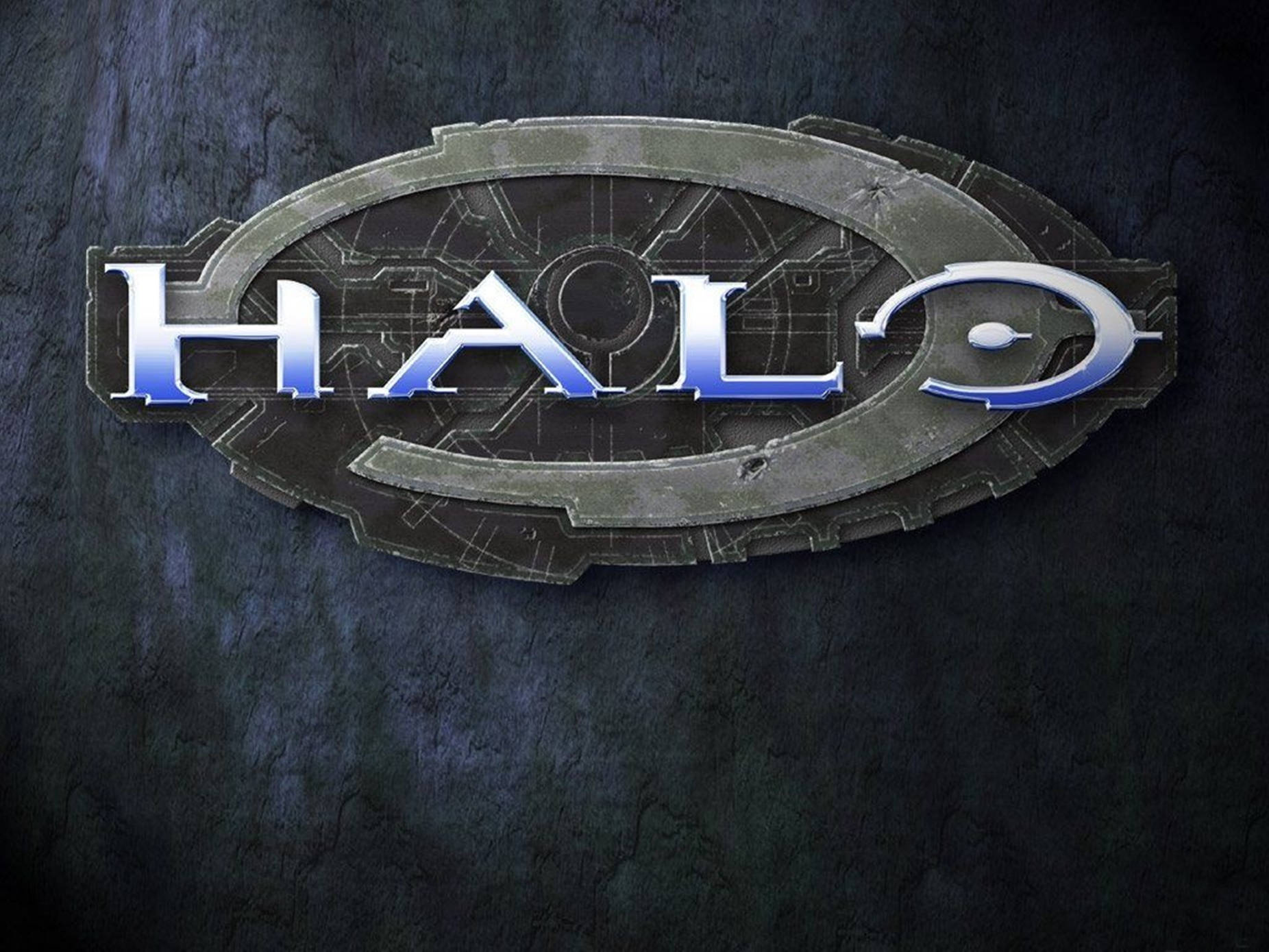 halo 桌布 壁紙 — Halo 標誌在深色紋理石質背景上閃耀著金屬藍和銀色光澤。