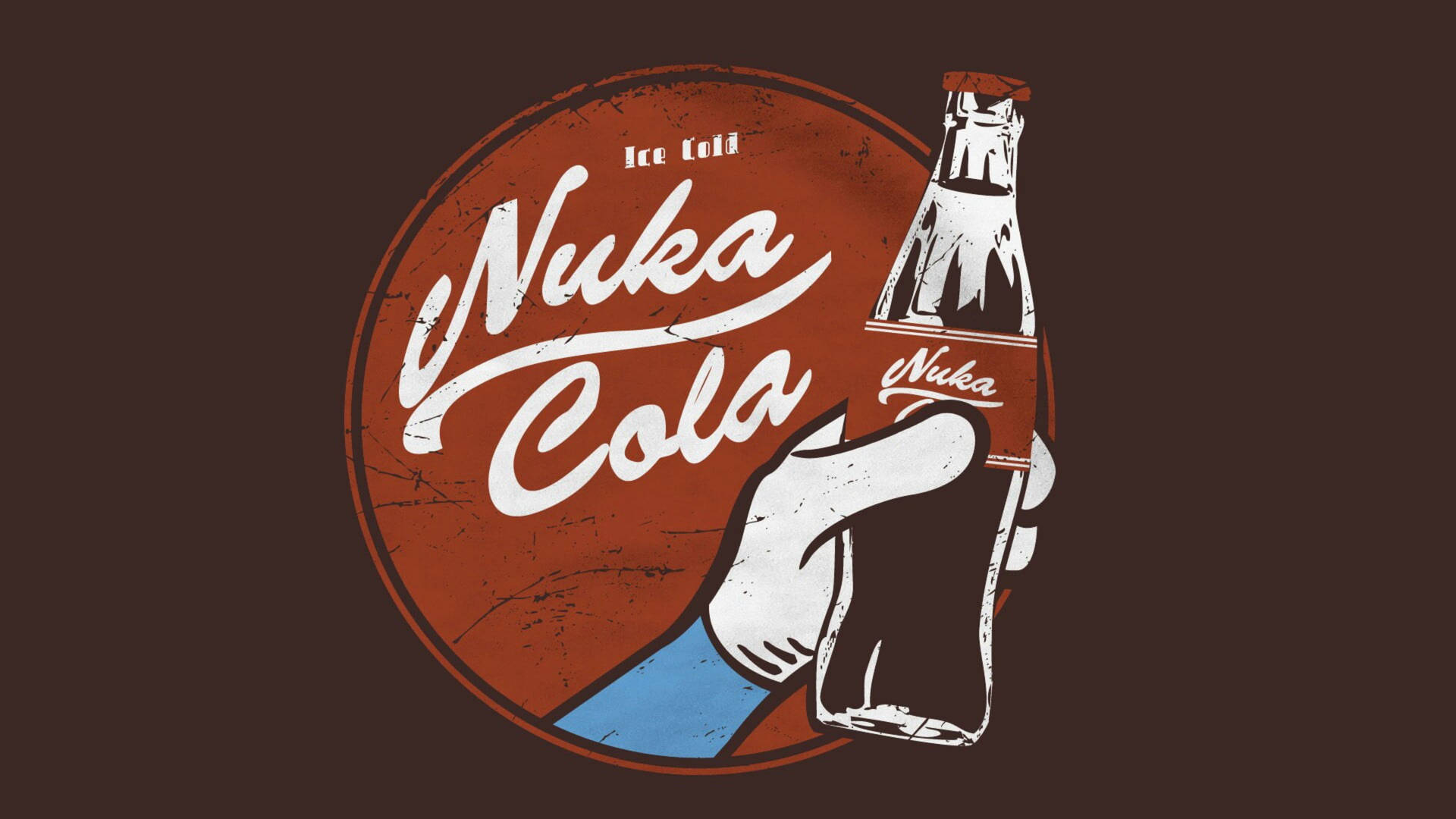 手持Nuka-Cola瓶子，帶有復古標誌設計。