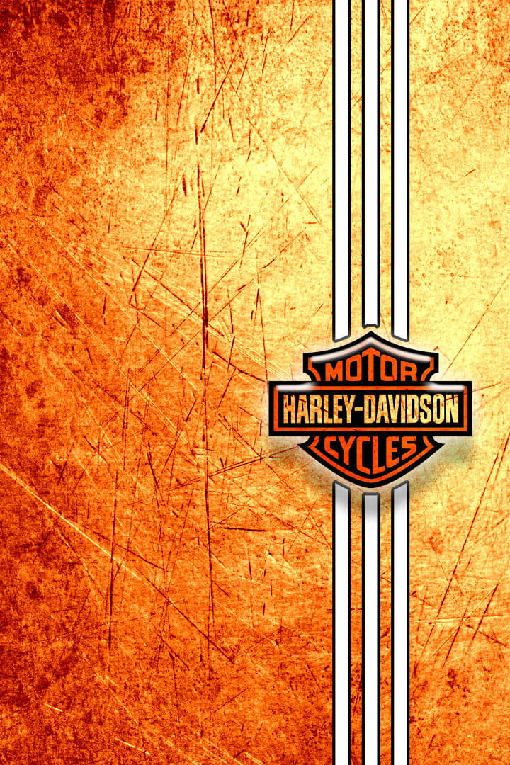 Harley-Davidson 標誌在帶有紋理的橙色和金色背景上，帶有白色條紋。