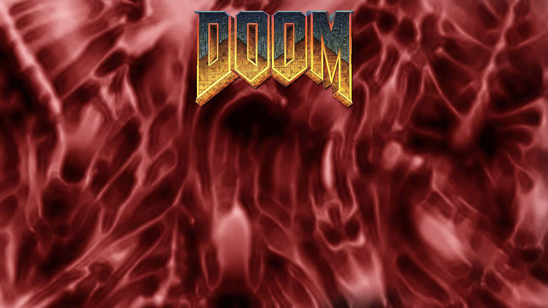 DOOM 遊戲標誌，帶有火紅背景