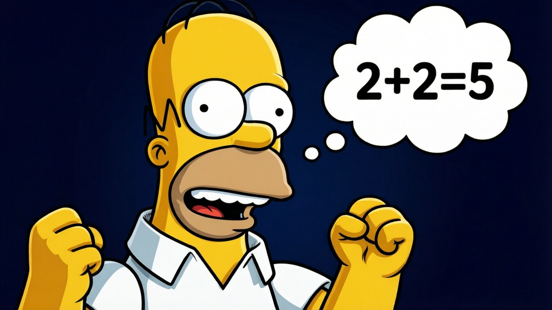 荷馬·辛普森握緊拳頭，思想泡泡顯示2+2=5。