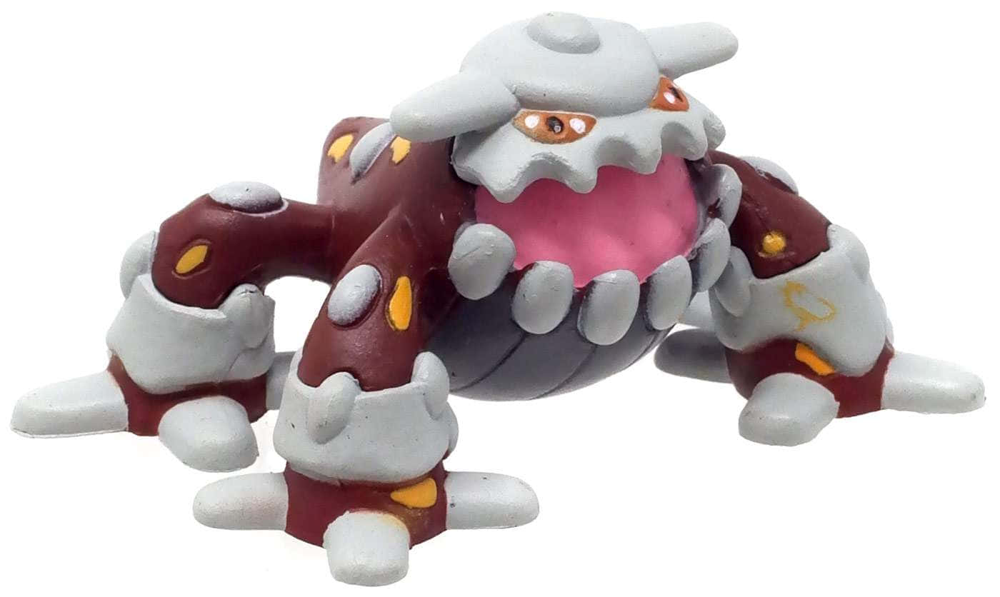 Heatran 3D模型於純白背景 壁紙 — 一個詳細的塑膠玩具公仔，Pokémon ゴローニャ，帶有栗色和灰色部分以及粉紅色核心。