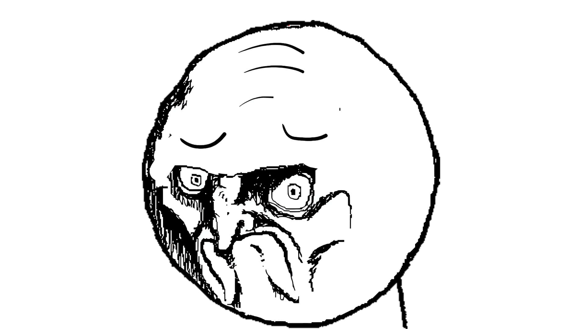  壁紙 — 一幅黑白線條繪畫的「troll face」迷因，眼睛閉著，咧嘴大笑。