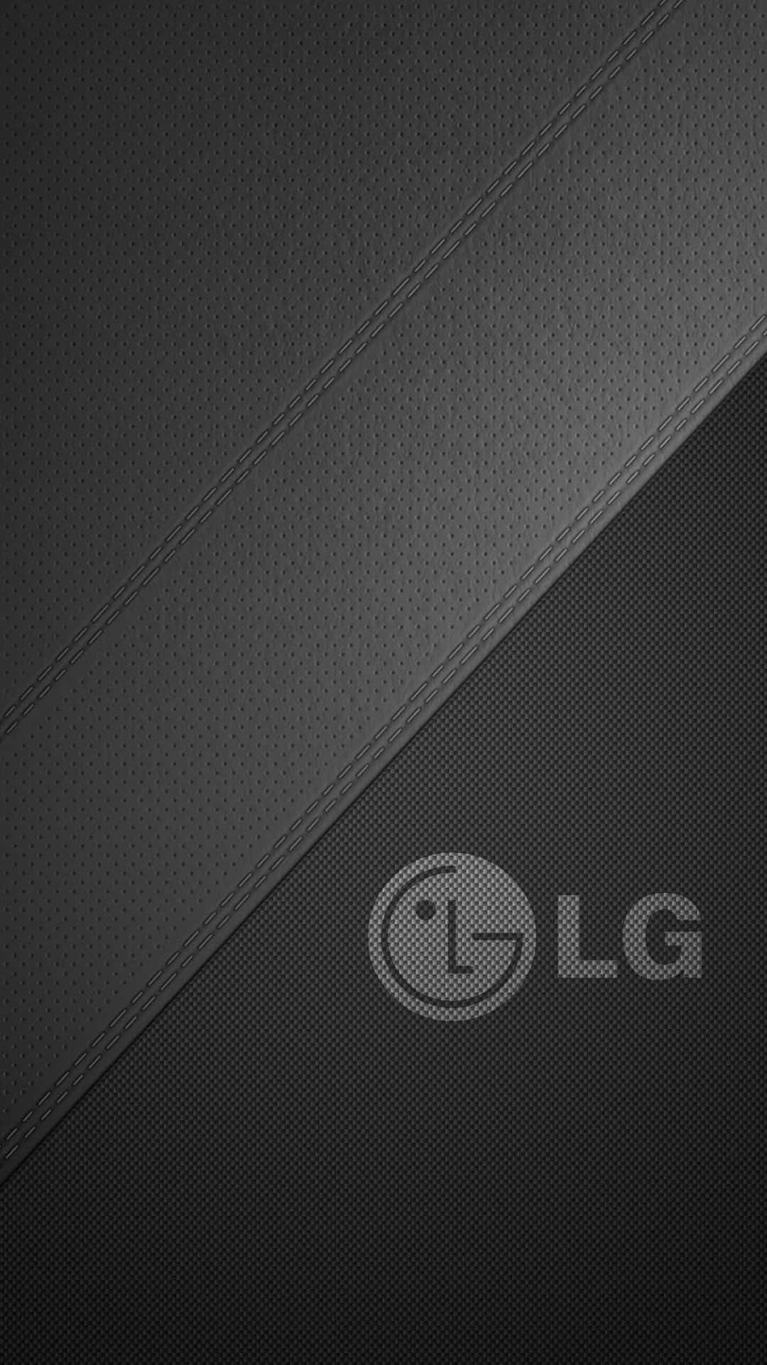  壁紙 — 黑色斜紋縫線紋理面板，帶有低調的單色LG標誌。