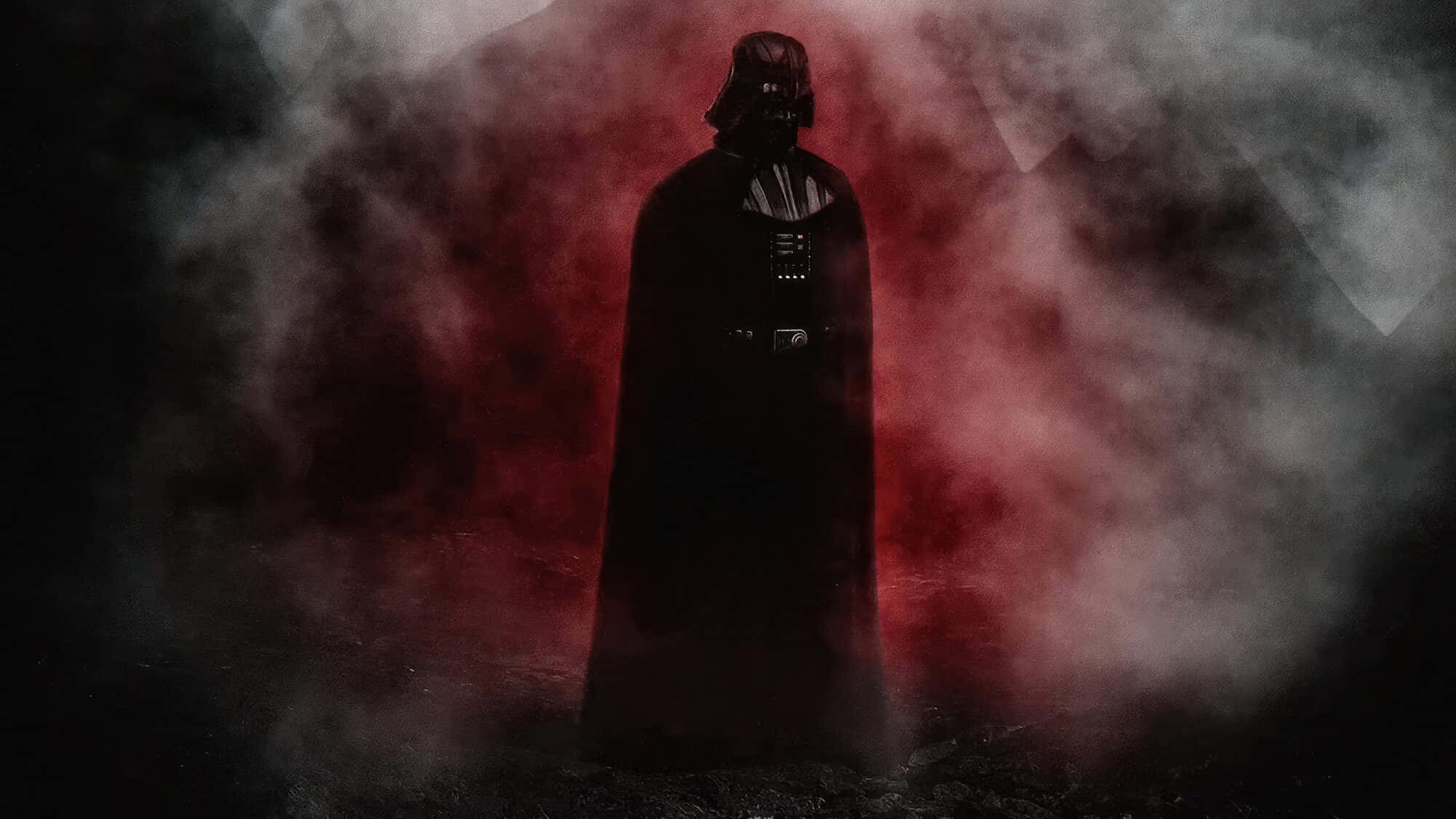 Anakin 桌布 壁紙 — 黑武士站在黑煙中，身後有紅光，形成一個威嚇的剪影。