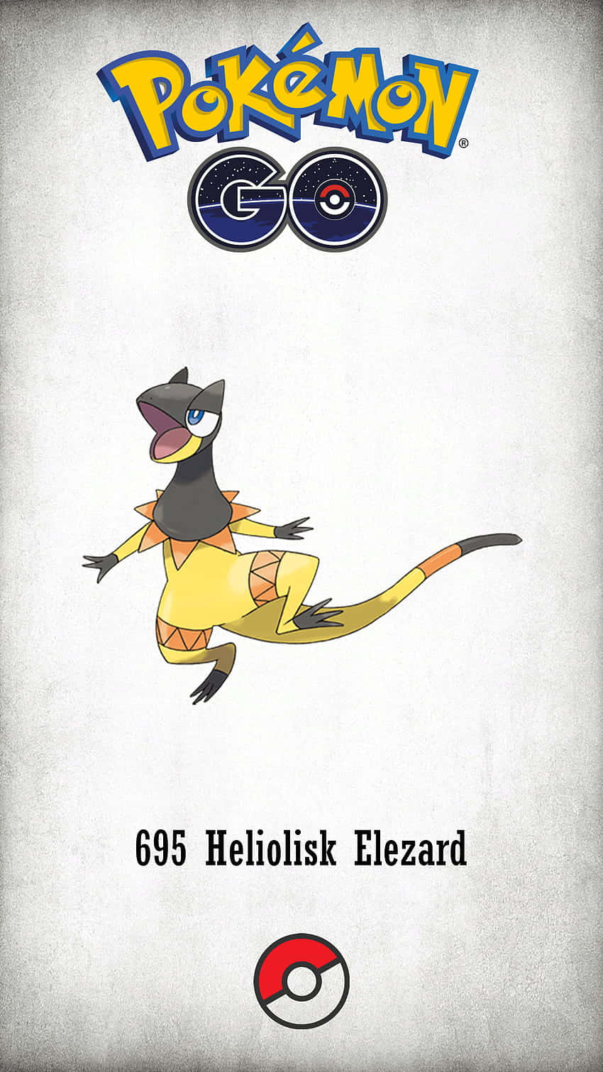 Heliolisk搭配Pokémon Go標誌，充滿電力感 壁紙 — 一隻風格化的 Heliolisk 寶可夢在帶有紋理的灰色背景上動態跳躍，並帶有官方 Pokémon GO 品牌標誌。